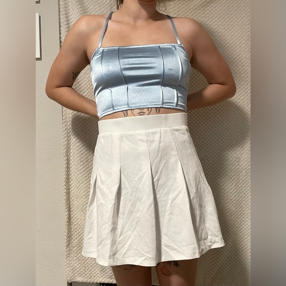 Satin light blue corset-style tank top. Brand: Divided by H&M. Size small.
